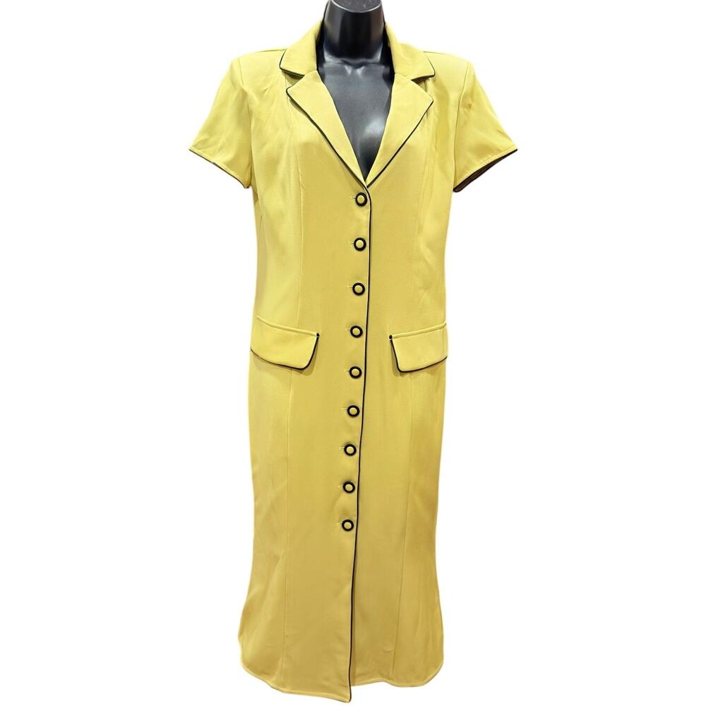 NWT Women's Collared V-Neck Front Button Work Shirt Style Dress Yellow Size M
